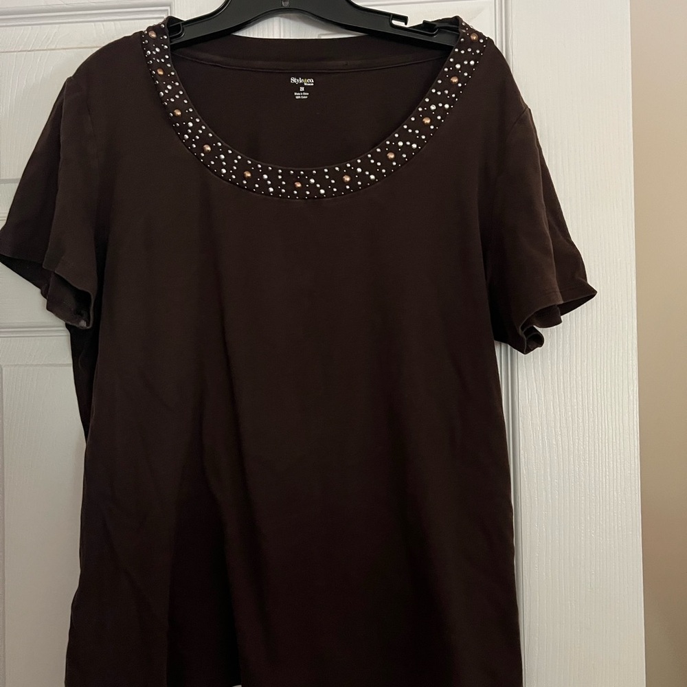 Style & co 2xl Brown Embellished Women's Top